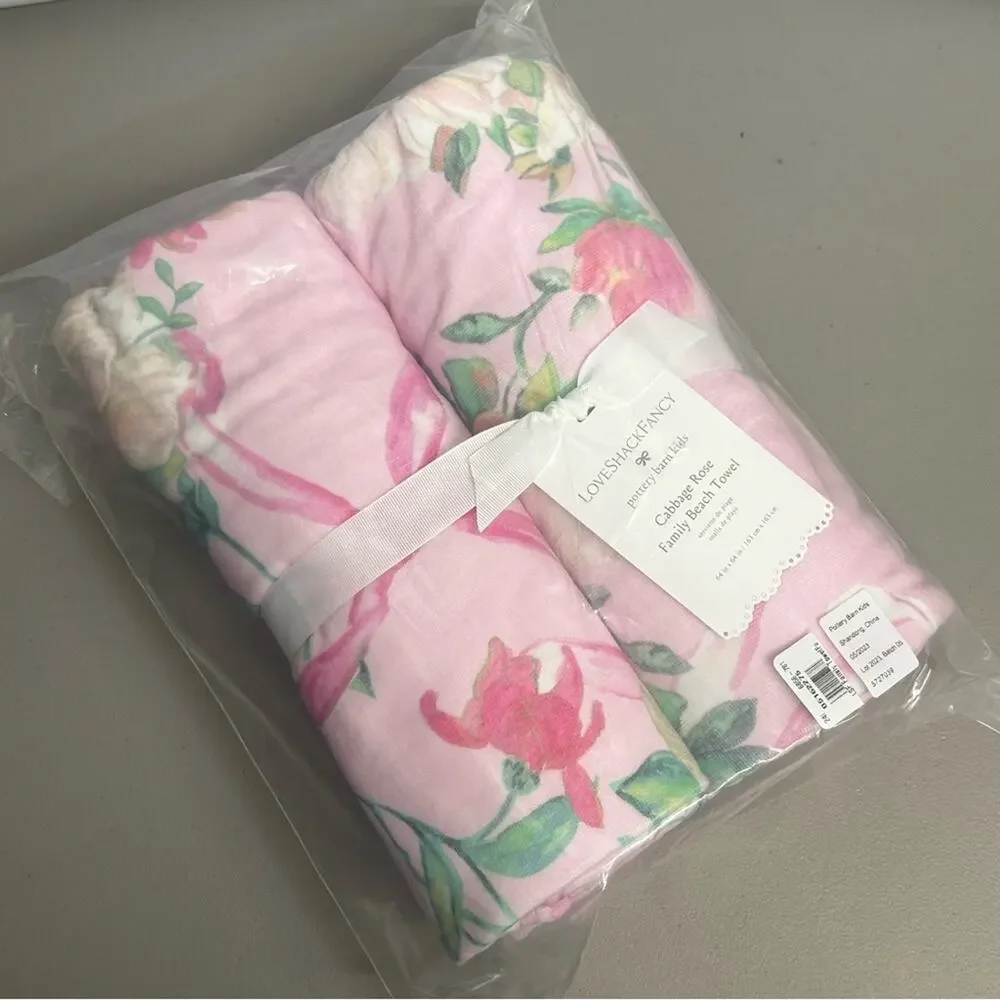 LoveShackFancy x Pottery Barn Floral Pink Family Beach Towel Cabbage Rose NWT
